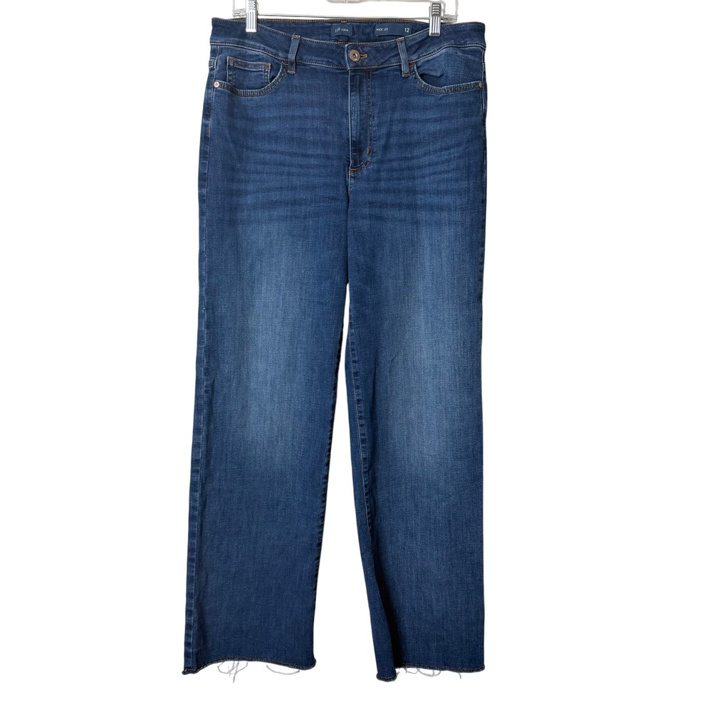 J.Jill Wide Leg Jeans Womens 12 Blue Denim High Rise Raw Hem Stretch Minimalist